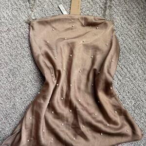 Cream and tan pearl strapless